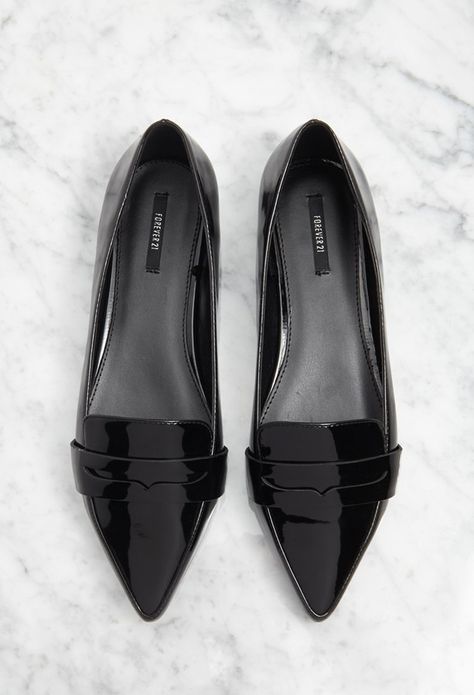 $22, Black Leather Loafers: Forever 21 Pointed Faux Leather Loafers. Sold by Forever 21. Click for more info: https://lookastic.com/women/shop_items/306454/redirect Cute Flats, Black Leather Loafers, Black Shoes Women, Womens Shoes High Heels, Pretty Shoes, Shoe Lover, Beautiful Shoes, Leather Loafers, Ballerinas