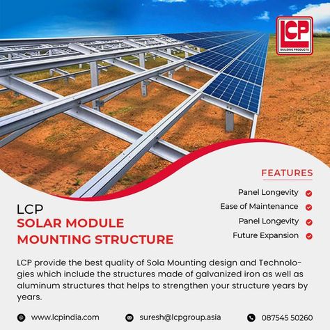 👉 Checkout #LCP #SolarModuleMounting Structure Feature :- ● Hot-rolled/Hot-Dip Galvanized Steel. ● Pre-Galvalume Steel. ● Pre Galvanized Steel. ● POSMAC. . 𝐓𝐨 𝐟𝐢𝐧𝐝 𝐨𝐮𝐭 𝐦𝐨𝐫𝐞, 𝐯𝐢𝐬𝐢𝐭:- https://lcpindia.com/solar-module-mounting-structure 𝐂𝐨𝐧𝐭𝐚𝐜𝐭 𝐔𝐬:- (+91) 87545 50260 𝐕𝐢𝐬𝐢𝐭 𝐔𝐬:- https://lcpindia.com/ 𝐌𝐚𝐢𝐥 𝐔𝐬:- lcpindia@lcpgroup.asia . . #solarmodule #hotdipgalvanized #hotdipgalvanizedsteel #pregalvalumesteel #pregalvanizedsteel #lcpindia #tamilnadu Solar Structure, Social Logo, Solar Module, Galvanized Iron, Hot Dip, Structure Design, Galvanized Steel, The Expanse, Dip