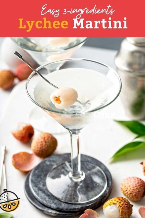 This Lychee Martini recipe is a refreshing, sweet and fruity vodka martini with floral notes from tropical lychees. This lychee cocktail is easy to make, with only 3 ingredients, and absolutely delicious! #vodka #cocktail #drink #recipe #libations #lemonblossoms Litchi Martini Cocktails, Light Martini Recipes, Nobu Lychee Martini Recipe, Lychee Vodka Cocktail, Lychee Liqueur Cocktails, Lychee Martini Recipe Easy, Tropical Martini Recipe, Fruity Martini Recipes, Martini Flights