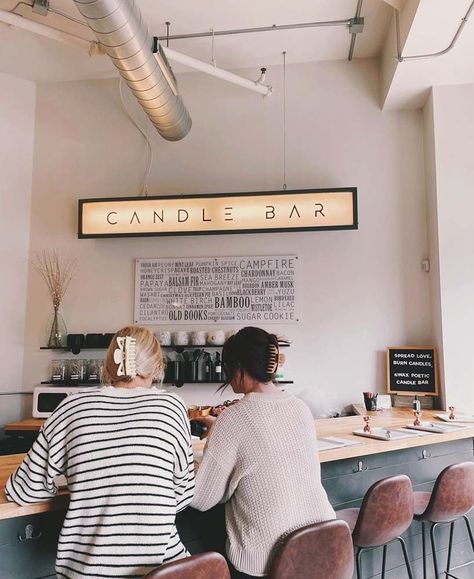 Candle Pouring — Wax Poetic Candle Bar Candle Bar Display, Candle Store Aesthetic, Candle Bar Ideas, Candle Shop Interior, Candle Studio Ideas, Candle Shop Ideas, Candle Making Shop, Candle Pouring, Candle Making Party