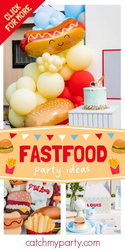 Junk Food Birthday Party, Restaurant Themed Birthday Party, Restaurant Theme Party, Fast Food Theme Party, Fast Food Themed Birthday Party, Fast Food Birthday Party, Snack Themed Birthday Party, Snack Bar Birthday, Food Themed Birthday Party