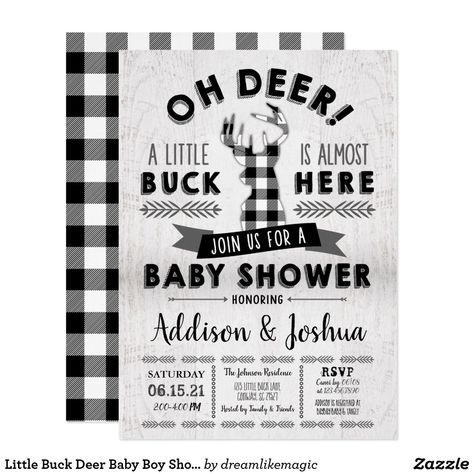 Plaid Baby Shower, Boy Baby Shower Decor, Boy Shower Invitations, Deer Baby, Buck Deer, Woodland Baby Shower Invitations, Plaid Baby, Fun Baby Shower Games, Rustic Baby