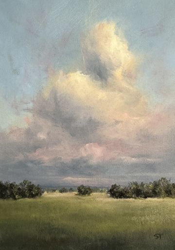 White Landscape, Painting Of Sky, Clouds Acrylic, Acrylic Painting Of Clouds, Cloudy Painting, Paintings Of Clouds, Calm Landscape Painting, Calm Paintings, Sky Watercolor Painting