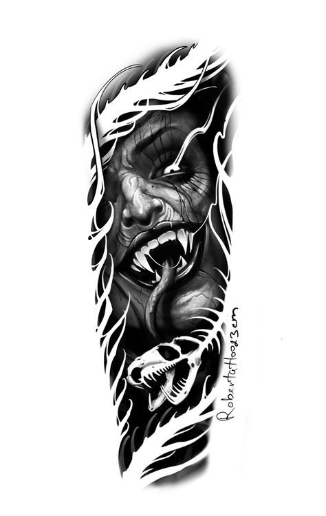 Dark Evil Tattoo Designs, Dark Horror Tattoo, Horror Tattoo Ideas Dark Art, Black And Grey Tattoo Design, Tato Realis, Darkside Tattoo, Wizard Tattoo, Gothic Tattoos, Evil Tattoo