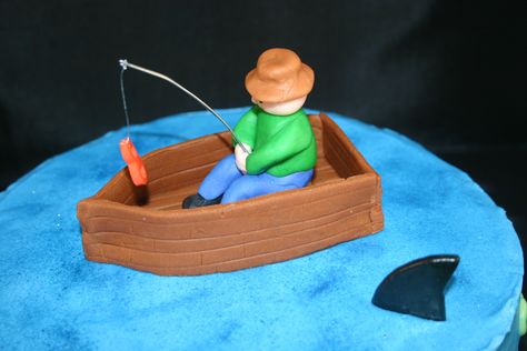 Fondant Boat, Clay Boat, Fondant Man, Boat Cake Topper, Fishing Cakes, Fisherman Cake, Fondant People, Fishing Cupcakes, Boat Cake