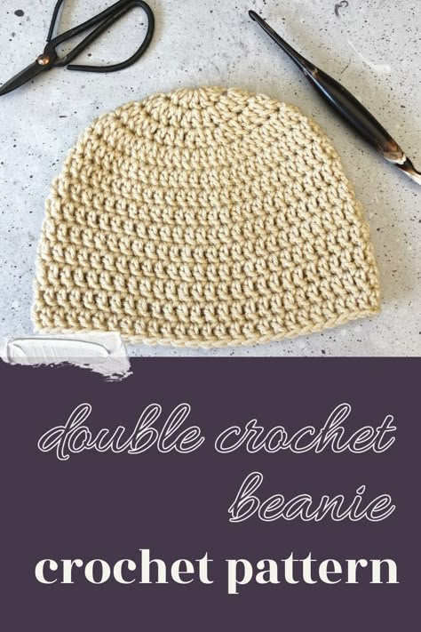 Double Crochet Beanie Free Pattern, Simple Crochet Beanie Pattern, Crochet Basic Beanie Pattern Free, Simple Hat Crochet Pattern, Simple Crochet Hats Free Pattern, Simple Crochet Hat Pattern, Crochet Simple Beanie, How To Make A Hat Crochet, Basic Beanie Crochet Pattern Free