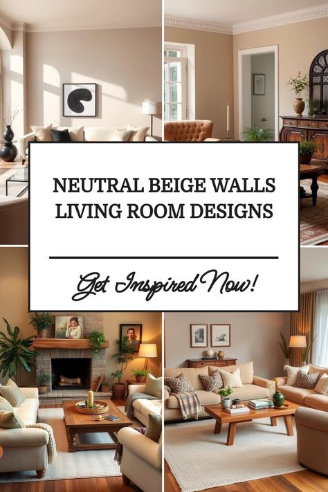 Collage of living rooms with neutral beige walls, featuring elegant decor and cozy furnishings. Tan Walls Living Room Color Scheme, Beige Wall Living Room Ideas, Beige Walls Living Room Decor, Beige Wall Living Room, Living Room Beige Walls, Beige Walls Living Room, Tan Walls Living Room, Color Ideas For Living Room, Beige Living Room Walls