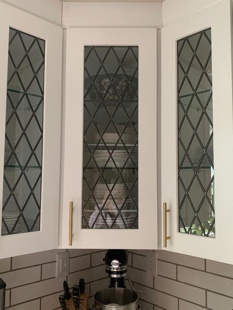 Tudor Style Diamond Leaded Glass Kitchen Cabinet Inserts Cabinet Door Inserts, Leaded Glass Cabinet Doors, Leaded Glass Cabinets, Glass Kitchen Cabinet, Glass Kitchen Cabinet Doors, Glass Kitchen Cabinets, Glass Cabinet Door, Stained Glass Church, Stained Glass Decor