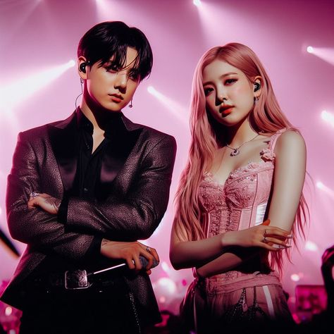 Rosekook at a concert Rosekook Couple, Rosekook Edit, Rose Jungkook, Taehyung And Rosé, Rosé Blackpink Icons, Cutest Couple Ever, Pink Day, Rosé Edit, Kpop Couples