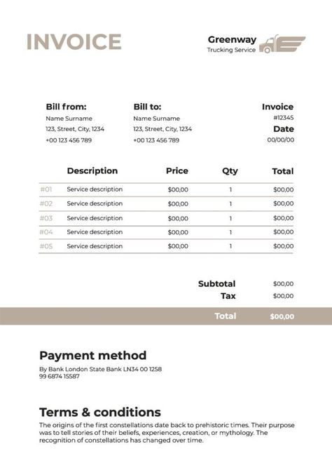 Minimalist Professional Greenway Transport Trucking Invoice Invoice Example, Website Design Inspiration Layout, Invoice Design, Transport Companies, Trucking Companies, The Editor, Brand Kit, Invoice Template, Used Tools