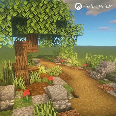 Park Minecraft Builds, Minecraft Park Idea, Minecraft Cottagecore Builds, Minecraft Kale, Minecraft Path, Minecraft Park, Minecraft Garden, Cottagecore Minecraft, Aesthetic Minecraft