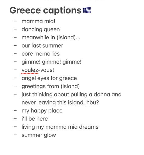 Greece Holiday Captions, Mama Mia Instagram Captions, Mama Mia Captions, Mykonos Captions Instagram, Mamma Mia Instagram Captions, Mamma Mia Captions For Instagram, Greece Insta Captions, Greek Captions Instagram, Greece Quotes Instagram