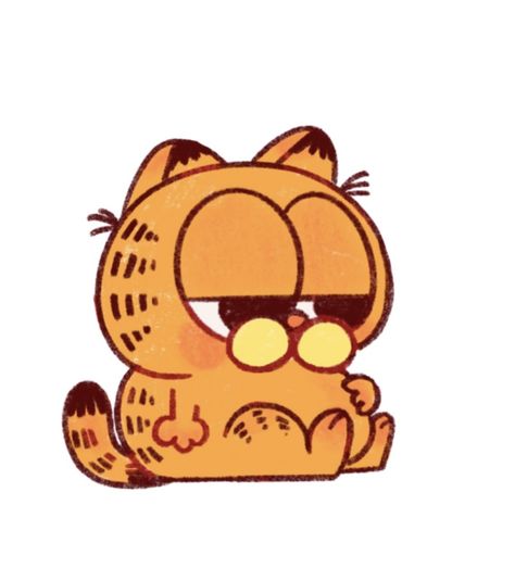 Cute Garfield Drawings, Garfield Artwork, Garfield Doodle, Simple Cute Art, Fluffy Cat Drawing, Garfield Drawing, Garfield Pfp, Baby Garfield, Garfield Art