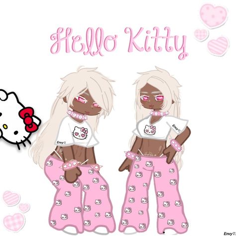 Gacha Online Outfits, Y2k Pink Outfit, Hello Kitty School, Gacha Base Poses Cute, Hello Kitty Bedroom, Gacha Online, Free Printable Paper Dolls, Clubbing Outfit, Y2k Hello Kitty