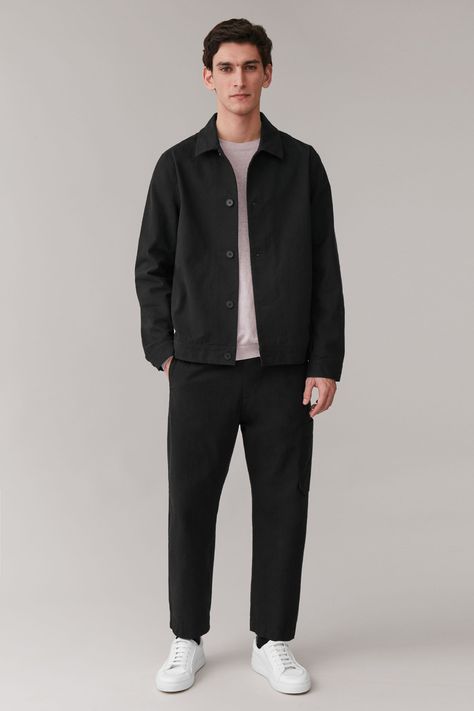 WASHED-ORGANIC COTTON JACKET - black - Jackets - COS GB Black Overshirt Men, Black Jacket Outfits Men, Washed Black Denim Jacket Outfit, Mens Black Jacket Outfit, Black Jacket Outfit Mens Casual, Smart Casual Jacket Men, Black Corduroy Jacket Outfit Men, Black Overshirt Men Outfit, Black Jacket Men Outfit