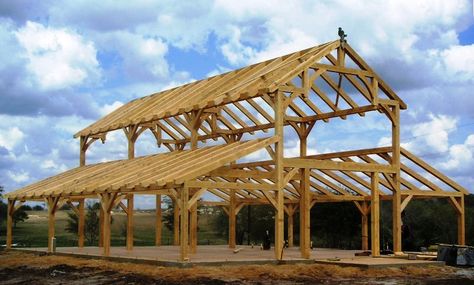 heavy timber construction kits | Timber Framed Party Barn Pole Barn Designs, Post And Beam Barn, Timber Frame Barn, Barn Kits, Clock Ideas, Gambrel Roof, Timber Frame Construction, Pole Barn House Plans, Barns Sheds