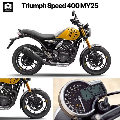 🏍️ Triumph Speed 400 MY25 Unleashed!

399cc, 40 PS, 37.5 Nm
0-100 km/h in 4.9s
Traction control, ride-by-wire
5" TFT display, LED lights
176 kg wet weight
₹2.40 lakh (ex-showroom)

British engineering meets modern tech! Your thoughts?

#TriumphSpeed400 #EntryLevelRoadster Triumph Speed 400, Speedmaster Triumph, Triumph Speed Twin 1200, Triumph Trident T160, Triumph Speed Triple 1050, Modern Tech, Led Lights, Engineering