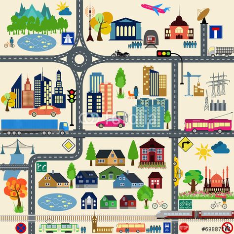 Vector: Modern city map elements for generating your own infographics, m City Maps Illustration, Map Generator, Hawaiian Party Decorations, Map Pattern, City Cartoon, Town Map, Paper Coaster, Stone Coasters, Square Paper