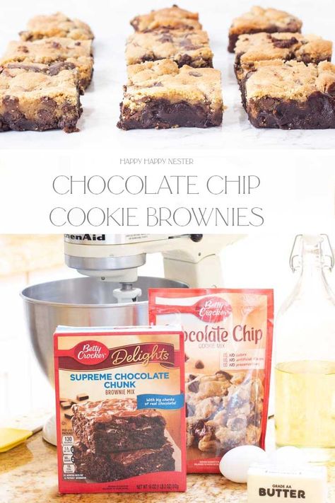 Brownie With Chocolate Chip Cookie, Brookies Recipe With Box Brownies And Cookie Dough, Brookie With Brownie Mix Cookie Dough, Brownie With Cookie On Top, Cookie Brownie Dessert, Brownie Mix And Cookie Dough Recipe, Brownie And Cookie Recipe, Brownie Cookie Bar, Brownie Cookie Dessert