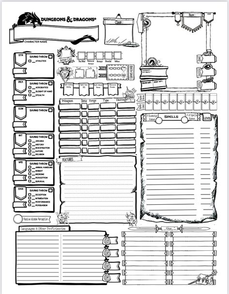 Paladin Character Sheet, Dnd Bujo, Dnd Character Sheet Spells, Dnd Character Sheet Template Free, Dnd Character Sheet Printable, Dnd Character Sheet Printable Free, Dnd 5e Character Sheet Printable, Premade Dnd Character Sheet, D&d 5e Character Sheet