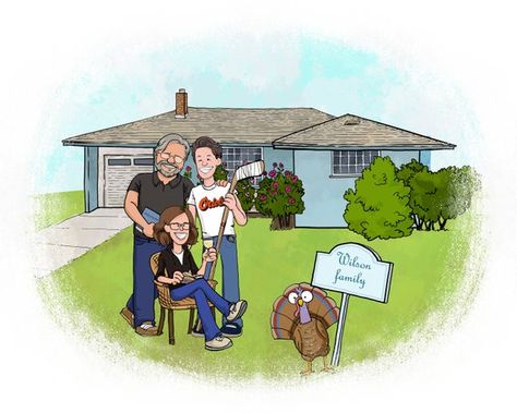 custom house portrait - cartoon family portrait - Original Housewarming gift - Our First Home - Cust Home Cartoon, Cartoon Family, Cartoon House, Custom House Portrait, Cartoon Couple, House Portrait, Our First Home, Portrait Cartoon, New Homeowner Gift