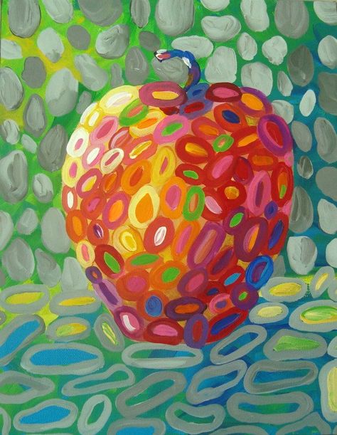 Modern Apple Art Print Collaborative Canvas Art, Abstract Fruit Art, Circle Paintings, Painting Apple, Apple Art Print, Abstract Fruit, Pear Art, Apple Painting, Frozen Bananas