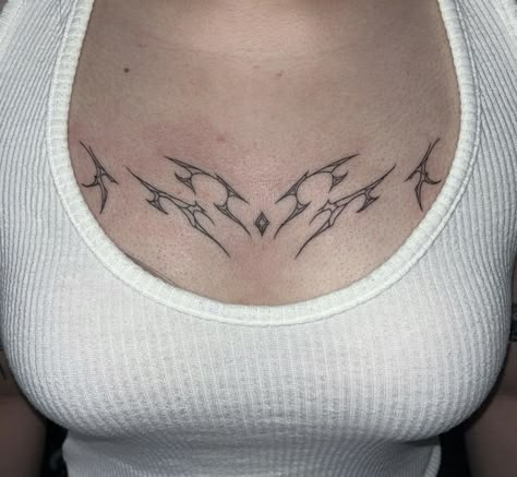 Simple Chest Tattoos For Women, Simple Chest Tattoo Female Upper, Chest Tattoo Simple, Middle Chest Tattoo, Chest Tattoo Designs Female, Chest Tattoo Female Upper, Neotribal Tattoo, Under Chest Tattoo, Waist Tattoos