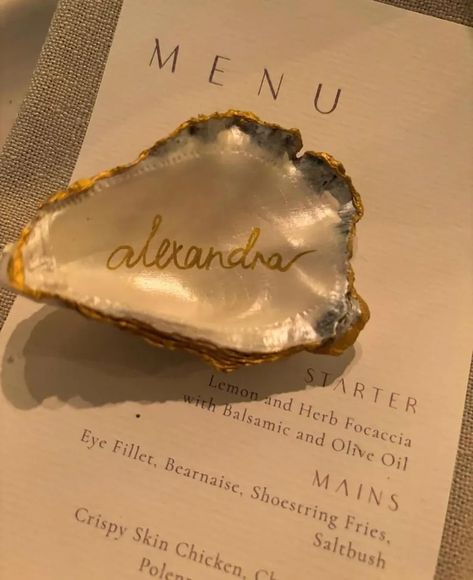 Oyster Shell Place Cards, Wedding Place Cards, Place Cards, Gold Edge Oyster Place Cards Wedding Favors Wedding Decor - Etsy Shell Place Cards Wedding, Oyster Name Cards Wedding Ideas, Oyster Wedding Decor, Oyster Shell Place Cards, Dinner Place Cards, Shell Place Cards, Dinner Place, Place Cards Wedding, 2025 Wedding