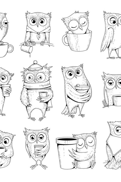 Funny Owl Drawing, Owl Character Design, Owl Character, Owl Funny, Cute Monsters Drawings, Owl Vector, Funny Owls, Wild Night, Monster Drawing