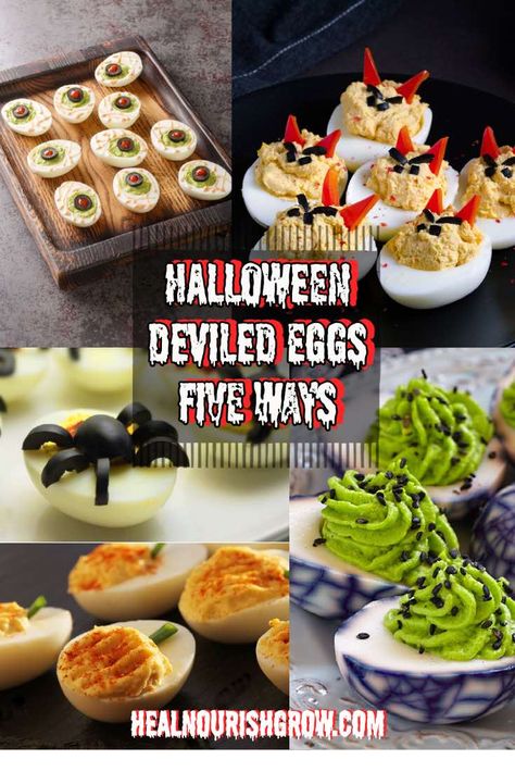 Halloween Food Ideas Deviled Eggs, Halloween Deviled Eggs Recipe, Halloween Devils Eggs, Appetizers With Eggs, Halloween Devil Eggs Ideas, Animal Deviled Eggs, Halloween Themed Deviled Eggs, Deviled Eggs Halloween Appetizers, Halloween Delved Eggs