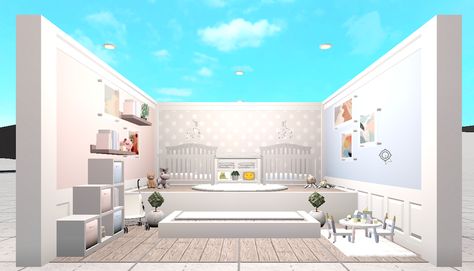 A twin baby room idea for bloxburg!! Bloxburg Twin Nursery Ideas, Bloxburg Twin Room Ideas, Bloxburg Twin Bedroom Ideas, Bloxburg Baby Room Ideas, Bloxburg Reference, Kid Bedroom Ideas, Bedroom Ideas Bloxburg, Small Apartment Floor Plans, Twin Baby Rooms