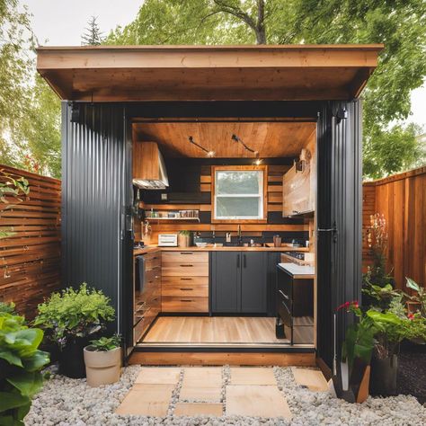 Revolutionizing Your Backyard: The Evolution of Modern Shed Design Modern Shed Design, Dock Bar, Modern Shed, Backyard Shed, Backyard Spaces, Backyard Retreat, Shed Design, Green Roof, Recycled Metal