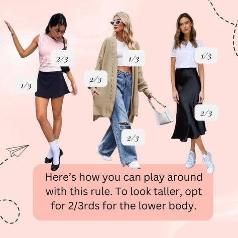 ✨ Unlock the secret to perfectly balanced outfits with the Rule of Thirds! 🌸 Swipe through to see how this simple styling tip can transform your look. From high-waisted bottoms to perfectly proportioned ensembles, elevate your fashion game today! ✨👗 #FashionHack #StyleSecret #RuleOfThirds #ChicCheat #WardrobeWisdom #StyleSavvy #GlamGuide #StyleTips #StyleTipsForWomen #PetiteFashionTips #StylingHacks Rule Of Thirds Clothing, Rule Of Thirds Fashion, Balanced Outfits, Sandwich Dressing, The Rule Of Thirds, Petite Fashion Tips, Style Rules, Petite Clothing, Rule Of Thirds