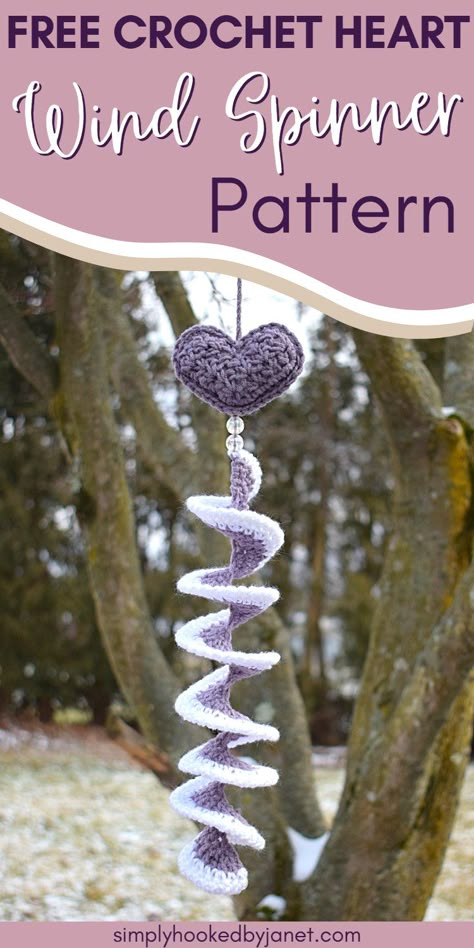 This is a free crochet pattern for a heart wind spinner. This crochet decor pattern uses a worsted weight yarn in 2 colors. Scarp yarn would be great to use for this crochet wind spinner. The crochet puffy heart makes this great for a Valentine's Decoration. Crochet this as a gift for someone. Free crochet pattern by Simply Hooked by Janet. Quick Crochet Pattern. Crochet Puffy Heart Pattern. Crochet Stuffie Heart. Crocheted Wind Spinners Free Pattern, Crochet Windchime, Crochet Wind Spinners Free Pattern, Scarp Yarn Crochet Projects, Wind Spinners Crochet, Crochet Wind Spinner Free Pattern, Crochet Wind Spinner Pattern, Crochet Spinners, Crochet Household Items