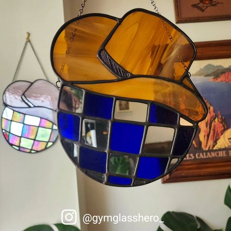 Disco Cowboy hats for all 🥰 . . . #stainedglasssuncatcher #stainedglass #discoball #westernbutmakeitdisco #westernhomedecor #handmade #mirror #disco #homedecor #suncatcher #glasswork #glassart #glassartist Disco Cowboy Hat, Disco Cowboy, Stained Glass Mirror, Mirror Handmade, Handmade Mirror, Western Home, Western Homes, Home Decor Modern, Western Home Decor