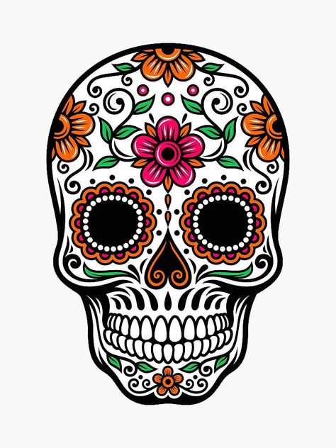 "dia de los muertos" Sticker by Spooge | Redbubble Sugar Skull Drawing, Sugar Skull Face, Sugar Skull Artwork, Mexican Sugar Skull, Baby Elefant, Sugar Skull Design, Sugar Skull Tattoos, Mexican Skulls, Candy Skulls