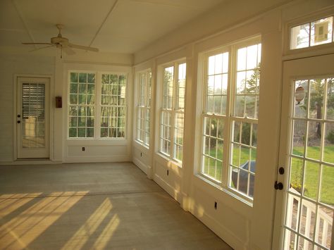 Remodel project - Screen Porch turned Sunroom/Sun Porch. Interior Pic #8 Visit us at stevecoxinc.net Deck Sunroom Enclosed Porches, Patio Turned Sunroom, Carport Remodel, Nature Observatory, Closed Terrace, Porch To Sunroom, Sunroom Remodel, Sunroom Windows, Porch Interior