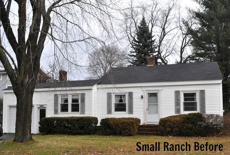 Tight on space? Raise the roof! Small ranch before two-story remodel in Maine. (Before & After the remodel) Small Ranch Remodel, Ranch Style Homes Exterior Remodel, Exterior Ranch Remodel, Ranch House Remodel, Small Bungalow, Ranch Remodel, Home Addition, Exterior Remodel, Ranch Style Homes