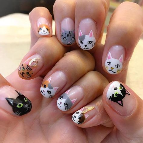 BEST! MEOWNICURE! EVER! 🐱💅 . Happy #meownicuremonday! Just look at all of the super adorable kitties! Ameowzing cat nails by @yoshiclryn! Kitten Nails, Cat Nail Designs, Animal Nail Designs, Cat Nail Art, Kitty Nails, Cat Nail, Animal Nail Art, Abstract Nail Art, Animal Nails