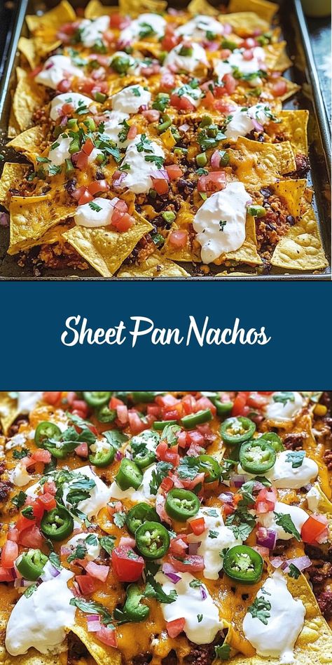 Sheet pan nachos are the ultimate easy crowd-pleaser. Loaded with seasoned meat, melted cheese, and your favorite toppings, they’re perfect for game days, parties, or a fun family dinner. Customize the toppings to make them exactly how you like! Best Sheet Pan Nachos, Quick Fun Family Meals, Easy Loaded Nachos Recipe, Easy Mexican Family Dinners, Nachos Recipe Oven Baked, Nacho Sheet Pan Dinner, How To Make Loaded Nachos, Nacho Recipe Easy, Game Day Dinners Easy