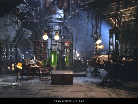 Frankenstein's laboratory (Van Helsing) Scientist Bedroom, Frankenstein Laboratory, Frankenstein Lab, Steampunk Laboratory, Mad Scientist Halloween, Mad Scientist Lab, Dr Frankenstein, Frankenstein Art, Van Helsing