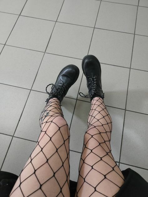 Boots Selfie, Black Fishnet Tights, Aesthetic London, Style Gothic, Black Fishnets, Joy Division, Fishnet Tights, Alt Fashion, Gothic Girls