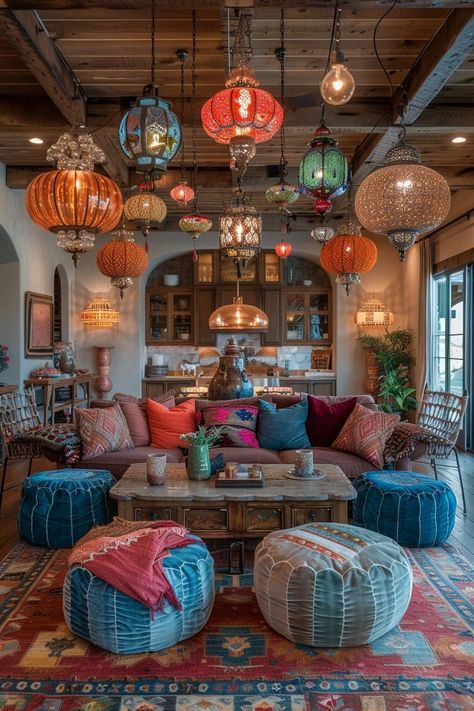 29 Cozy Lighting Living Room Ideas for a Warm and Inviting Ambiance 18 World Traveler Living Room, Whimsical Living Room Ideas, Lighting Living Room Ideas, Cozy Lighting Living Room, Living Room Lighting Ceiling, Bohemian Sunroom, Whimsical Living Room, Boho Living Room Inspiration, Fun Living Room