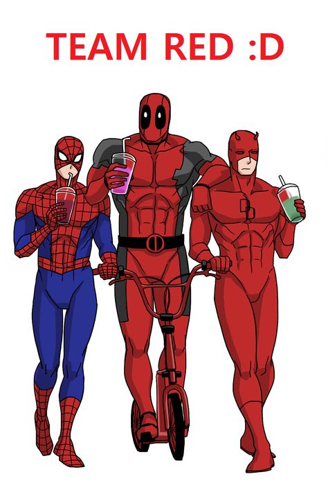 Red team Team Red Marvel Fanart, Red Marvel Wallpaper, Team Red Marvel, Deadpool Y Spiderman, Disneysea Tokyo, Deadpool X Spiderman, Deadpool And Spiderman, Western Comics, Team Red