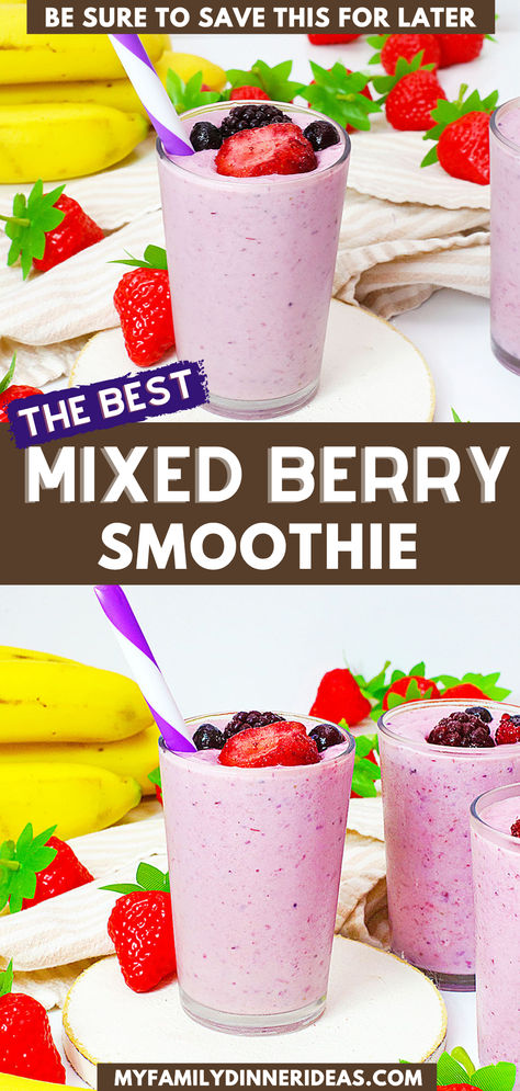 Mixed berry smoothie Fresh Berries Recipes, Berry Smoothie With Yogurt, Frozen Berry Smoothie, Mixed Fruit Smoothie, Triple Berry Smoothie, Iced Coffee Protein Shake Recipe, Iced Coffee Protein Shake, Creamy Yogurt, Mixed Berry Smoothie