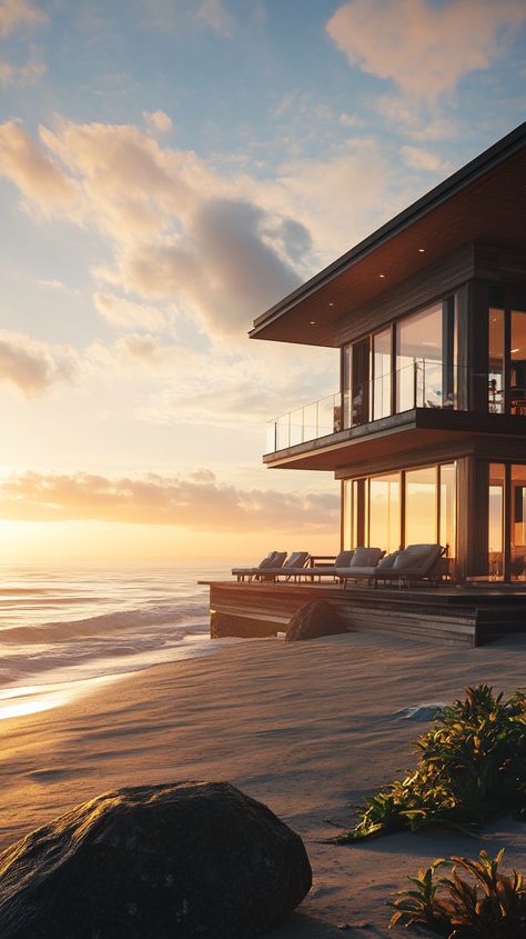 "Beach House with Ocean View Deck" House With Ocean View, Beach Exterior, Oceanfront Homes, Ocean Front Homes, Beach Houses, Interior Trend, Newport Beach, Home Room Design, House Rooms