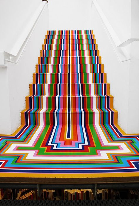 Cool Staircases Creative, Staircase Art Installation, Colourful Stairs, Graffiti Staircase, Creaky Stairs, Stairs Painting, Interesting Stairs Architecture, Stairs Art, Jim Lambie