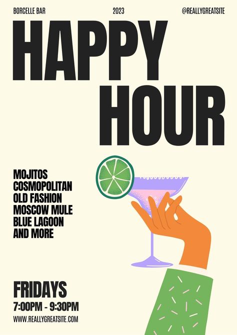 Happy Hour Design Graphics, Restaurant Promotion Poster, Happy Hour Poster Design, Cocktail Party Poster, Food Graphic Design Advertising, Happy Hour Poster, Happy Hour Print, Ads Creative Advertising Ideas, New Wallpaper Iphone