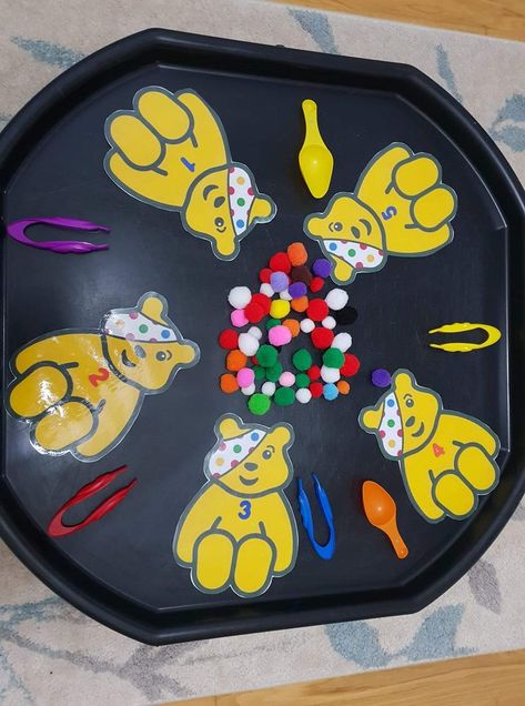 Pudsey Bear Activity, Mickey Mouse Sensory Activities, Pudsey Tuff Tray Ideas, Pudsey Bear Tuff Tray, Children In Need Eyfs Activities, Remembrance Activities Eyfs, Pudsey Bear Activities, Children In Need Tuff Tray, Pudsey Bear Crafts