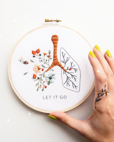 Lung Embroidery, Lung Embroidery Pattern, Uterus Embroidery, Mental Health Embroidery, Anatomical Heart Embroidery Pattern, You Are Enough Embroidery, Embroidery Guide, Heart And Lungs, Embroidery Template